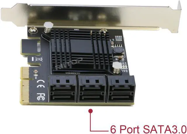 Alt view image 2 of 6 - PCIe SATA Card 6Ports, RIITOP PCI-e Express to SATA3 6Gbps Expansion Controller Adapter Card, ASM1166 Chip Non-Raid,with 6 SATA Cables and Low Profile Bracket, Support 6 SATA 3.0 Devices