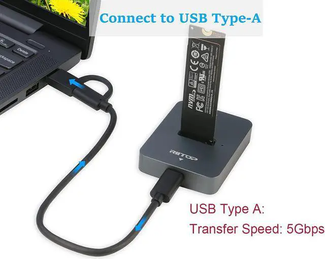 Alt view image 3 of 7 - M.2 NVMe to USB C Docking Station, RIITOP External M.2 SSD to USB-C Reader Adapter for Both PCIe NVMe SSD M Key and B+M Key SATA-Based SSD