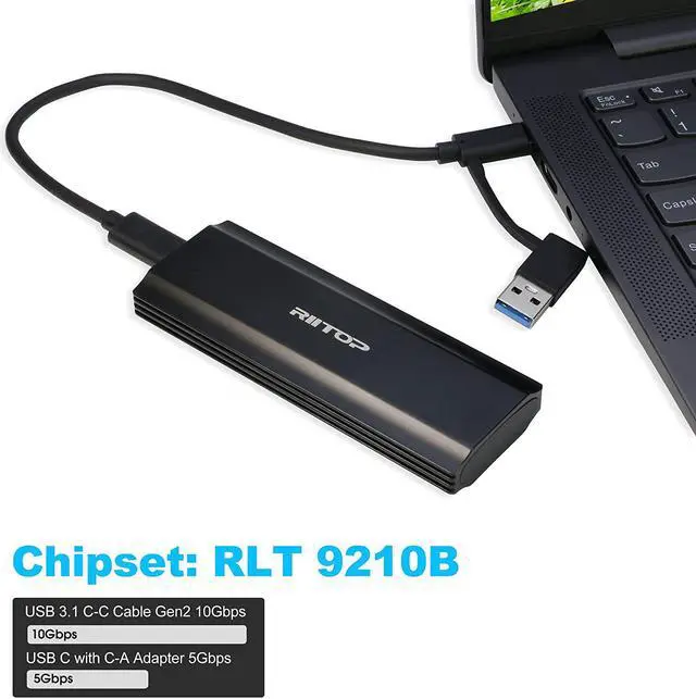 Alt view image 4 of 7 - M.2 NVMe SSD Enclosure Case 10Gbps USB-C, RIITOP M.2 to USB 3.2 Type-C Reader Case (10Gbps) for Both M.2 PCI-e (M Key) NVMe SSD & (B+M Key) SATA-Based SSD