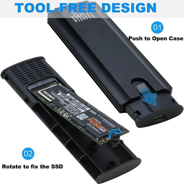 Alt view image 3 of 7 - M.2 NVMe SSD Enclosure Case 10Gbps USB-C, RIITOP M.2 to USB 3.2 Type-C Reader Case (10Gbps) for Both M.2 PCI-e (M Key) NVMe SSD & (B+M Key) SATA-Based SSD