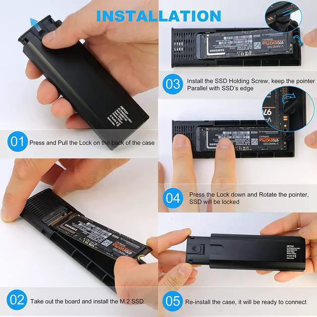 Alt view image 6 of 7 - M.2 NVMe SSD Enclosure Case 10Gbps USB-C, RIITOP M.2 to USB 3.2 Type-C Reader Case (10Gbps) for Both M.2 PCI-e (M Key) NVMe SSD & (B+M Key) SATA-Based SSD