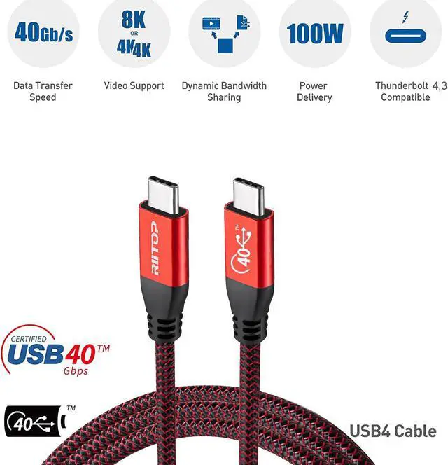 Alt view image 2 of 7 - RIITOP USB 4 Cable 3.3 ft for Thunderbolt 4 3 Cable, Support 100W Charging, 40Gbps Data Transfer, 8K HD Video Display, USB C to USB C Cable, for USB Type-C Laptop, Hub, Docking, and More