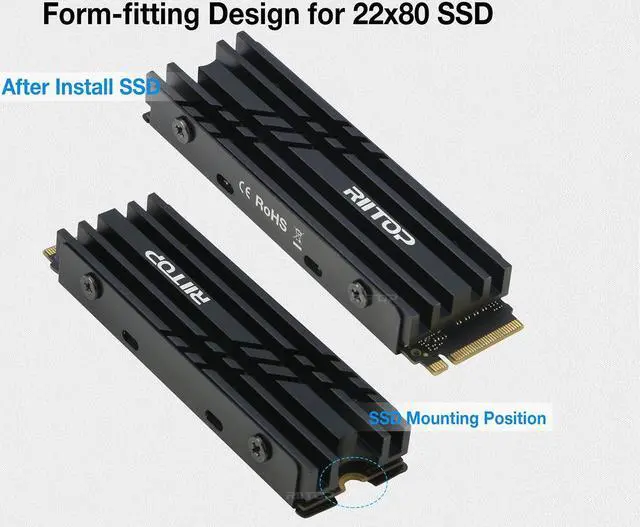 Alt view image 4 of 7 - RIITOP M.2 SSD Heatsink Cooler with Thermal Silicone pad for Desktop PC PS5 M.2 PCIE NVME or SATA SSD 2280mm
