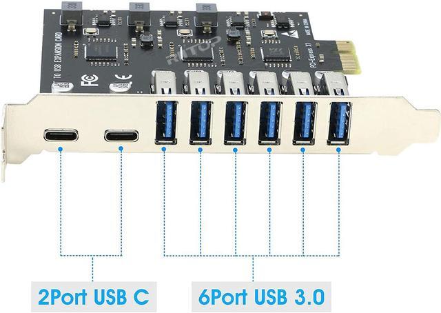 Alt view image 3 of 7 - PCI-E to 8 Port USB 3.0 (2xUSB-C, 6x USB-A ) Expansion Card 5Gbps,External PCI Express USB3.0 Adapter Card For Desktop PC PCI-e 1x, Support Windows 10/8/7/XP