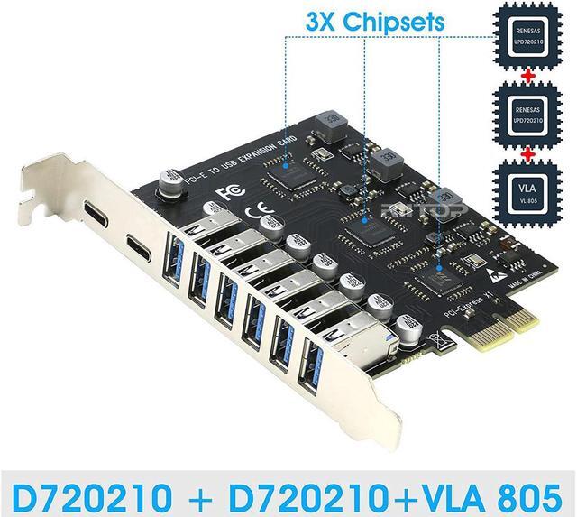 Alt view image 4 of 7 - PCI-E to 8 Port USB 3.0 (2xUSB-C, 6x USB-A ) Expansion Card 5Gbps,External PCI Express USB3.0 Adapter Card For Desktop PC PCI-e 1x, Support Windows 10/8/7/XP