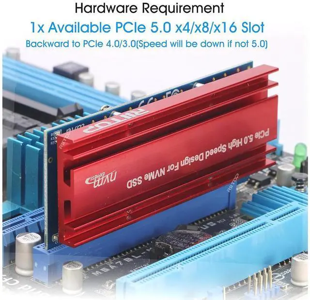 Alt view image 5 of 7 - M.2 NVMe to PCIE 5.0 4x 8x 16x Adapter Card, For M Key 2230 2242 2260 2280 mm Size PCIe M.2 SSD Full Speed