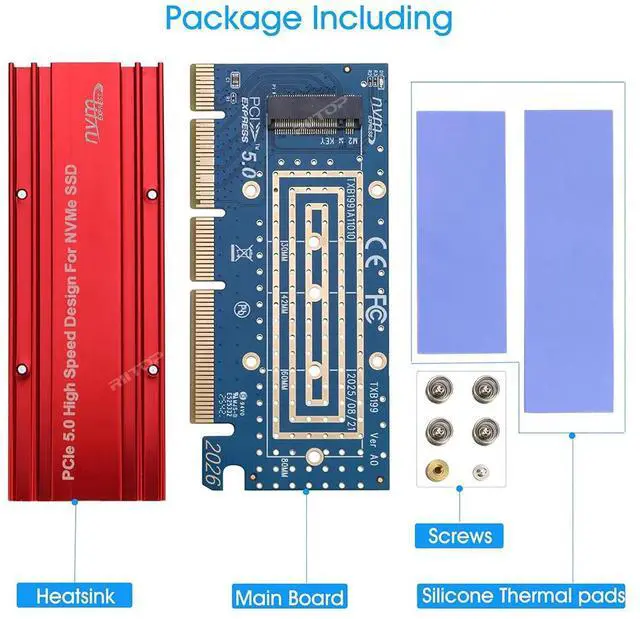 Alt view image 7 of 7 - M.2 NVMe to PCIE 5.0 4x 8x 16x Adapter Card, For M Key 2230 2242 2260 2280 mm Size PCIe M.2 SSD Full Speed