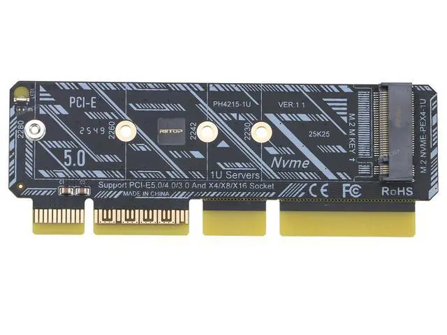 Alt view image 5 of 7 - NVMe PCIe 5.0/4.0/3.0 Adapter,RIITOP NVMe M.2 SSD to PCIe X4/X8/X16 Card, M.2 to PCI-Express SSD Expansion Card , Support 2230 2242 2260 2280 Max 4TB for Windows/Linux/Mac OS