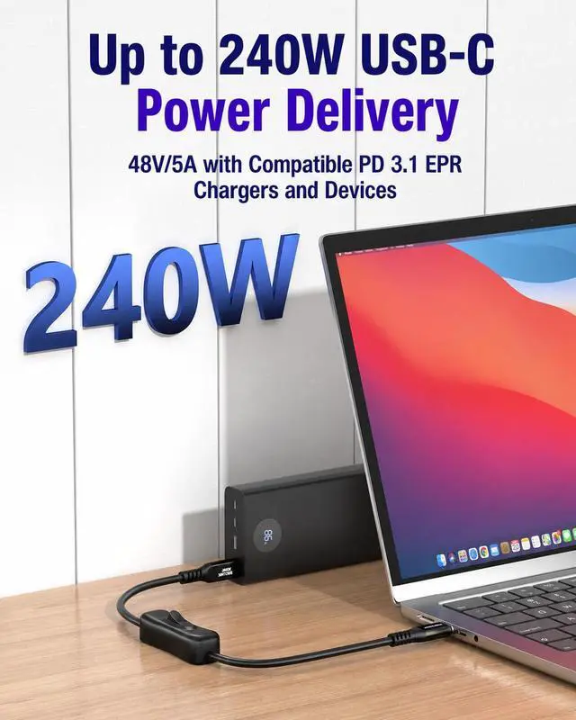 Alt view image 5 of 7 - 80Gbps USB C to C Cable with ON/OFF Switch 1FT 240W, Compatible with Thunderbolt 5