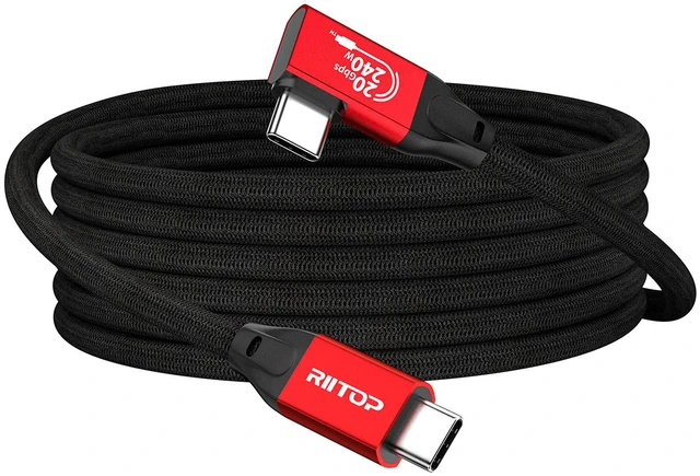 Main image of USB C to C Cable 20G 240W 4K@60Hz 15Ft Right Angled, Braided Nylon Extra Long High Speed USB-C Cable for iPhone 17, MacBook Pro/Air, Portable Monitor, USB-C Devices