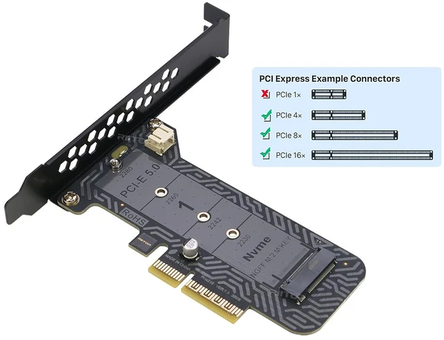 Alt view image 4 of 7 - NVMe to PCIe 5.0 Adapter, RIITOP M-Key M.2 to PCIe 5.0 x4 Converter Card Support 2230, 2242, 2260 2280 mm M-Key M.2 NVMe SSD work on 128Gbps Transfer Speed