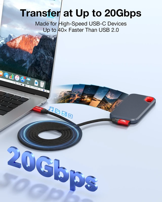 Alt view image 3 of 7 - USB C to C Cable 20G 240W 4K@60Hz 15Ft Right Angled, Braided Nylon Extra Long High Speed USB-C Cable for iPhone 17, MacBook Pro/Air, Portable Monitor, USB-C Devices
