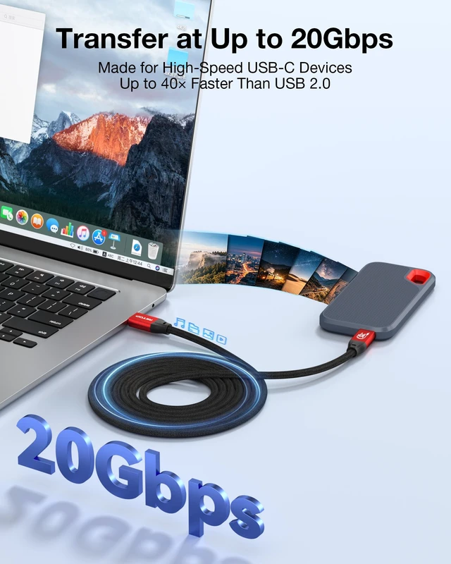 Alt view image 2 of 7 - RIITOP 20Gbps USB C to USB C Monitor Cable 5M, 8K@30Hz / 4K@60Hz Video, 240W Charging, 20Gbps Data Transfer, Works with CarPlay and Android Auto, 16.4FT
