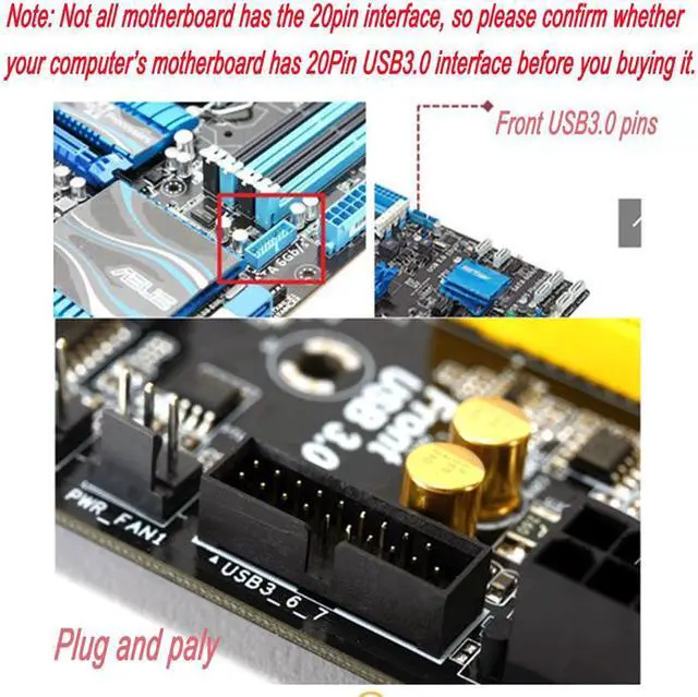 Alt view image 4 of 7 - Dual Port USB 3.0 Hub Combo Back Panel to Motherboard 20-pin Cable with PCI Bracket 50cm in Blue