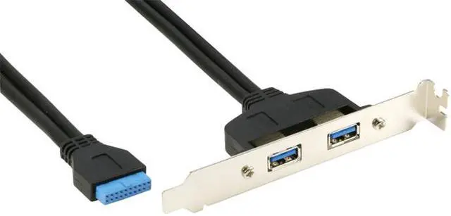 Alt view image 5 of 6 - RIITOP Mainboard 19/20pin Header to 2-Port USB 3.0 Female Extender Adapter Cable with PCI Bracket Back Panel 1.5ft
