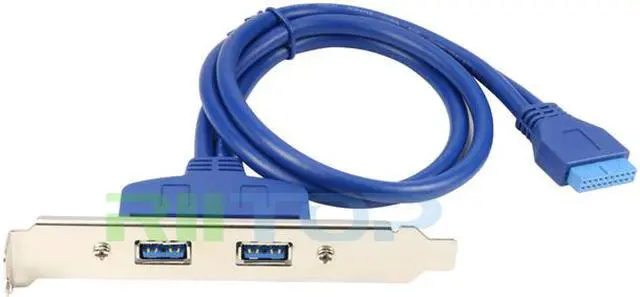 Alt view image 5 of 7 - Dual Port USB 3.0 Hub Combo Back Panel to Motherboard 20-pin Cable with PCI Bracket 50cm in Blue