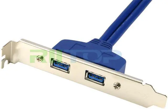 Alt view image 7 of 7 - Dual Port USB 3.0 Hub Combo Back Panel to Motherboard 20-pin Cable with PCI Bracket 50cm in Blue