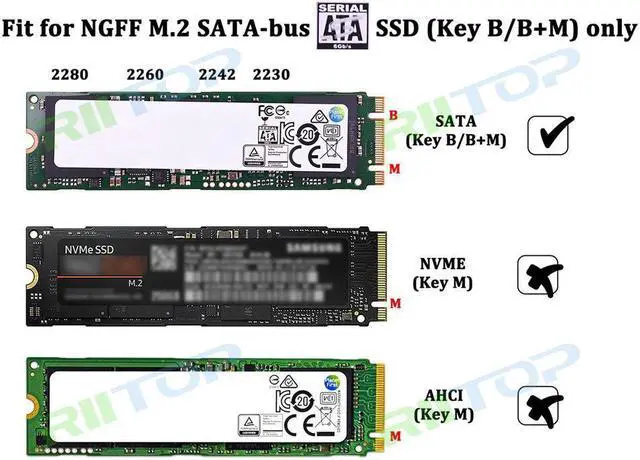 Alt view image 4 of 7 - RIITOP M.2 NGFF SSD to USB Adapter Enclosure Case, Use as Portable SSD, High Performance M.2 External Enclosure, For B Key SATA M.2 NGFF SSD  2230 2242 2260 2280mm