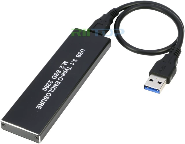Alt view image 5 of 7 - M.2 SATA Based NGFF SSD to USB-C Type C 3.1 Adapter Enclosure for m.2 ngff 2280 B+M Key SATA Channel SSD with Cable (No SSD)