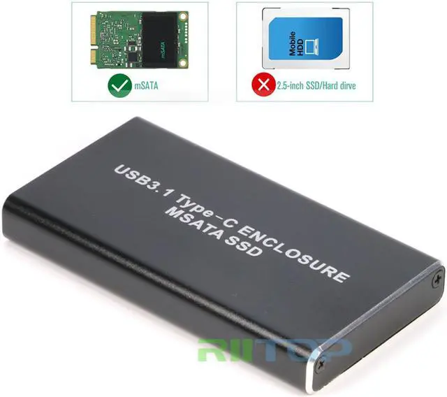 Alt view image 2 of 7 - mSATA SSD Enclosure Adapter to USB C, RIITOP USB 3.1 to MSATA SSD Converter for mSATA Internal Solid State Drive Hard Drive in Black