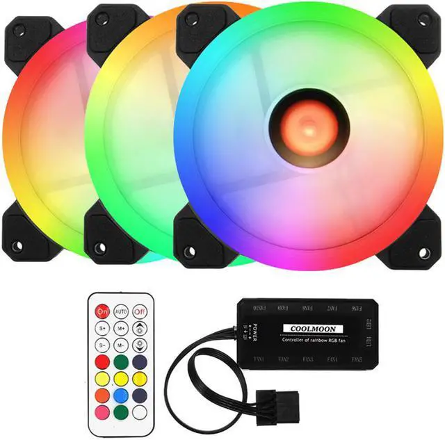 Main image of 120mm RGB LED Fans with 10 Port Fan Hub Remote Control Box for PC Cases, CPU Coolers - 3 Fan Pack (Adjustable RGB LED Quiet Edition High Airflowg )