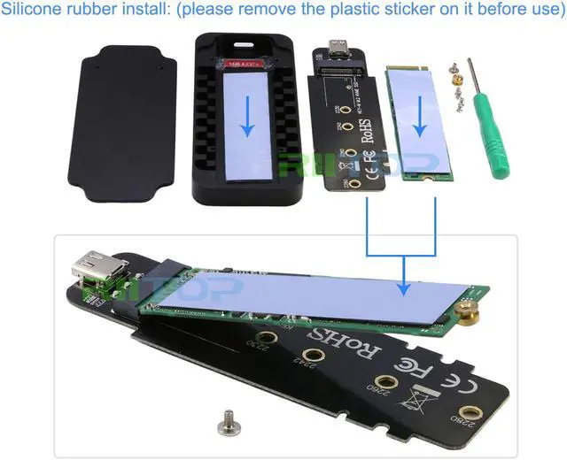 Alt view image 6 of 7 - RIITOP NVMe Enclosure External M.2 PCI-e NVMe to USB C Adapter Enclosure Case (Gen 2) 10Gb for Samsung M-Key PCIe M.2 NVMe 960 970 Pro EVO SSD, Intel PM951 600P SSD - Aluminum in Black
