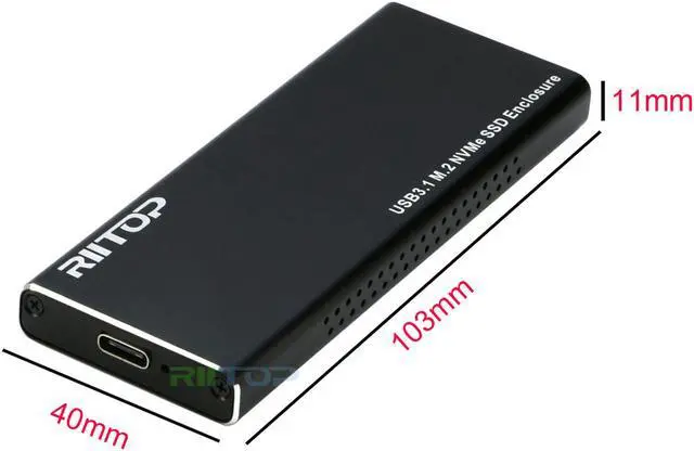 Alt view image 6 of 7 - NVME to USB Enclosure Adapter, RIITOP M Key M.2 NVMe PCIe SSD to USB Type C with Aluminum Case in Black (Come with 2 Cables: C-A, C-C)
