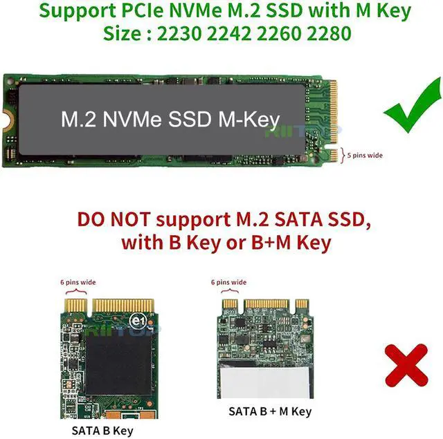 Alt view image 2 of 7 - External NVMe USB Enclosure in Black, RIITOP NVMe to USB Adapter with Aluminum Case  for M Key M.2 NVMe 2280 mm SSD