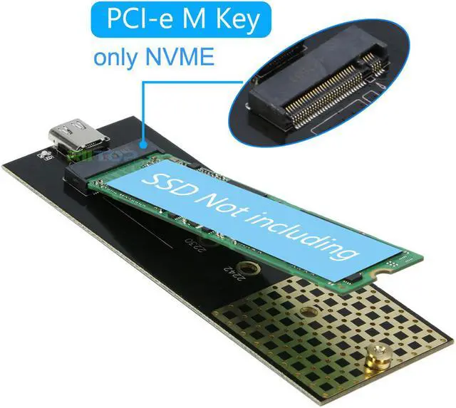 Alt view image 4 of 7 - NVME to USB Enclosure Adapter, RIITOP M Key M.2 NVMe PCIe SSD to USB Type C with Aluminum Case in Black (Come with 2 Cables: C-A, C-C)