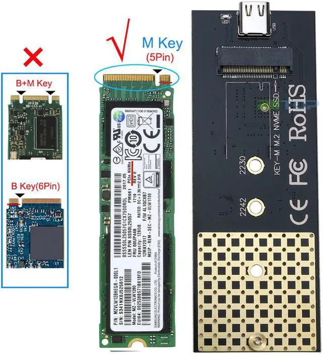 Alt view image 2 of 7 - NVME to USB Enclosure Adapter, RIITOP M Key M.2 NVMe PCIe SSD to USB Type C with Aluminum Case in Black (Come with 2 Cables: C-A, C-C)