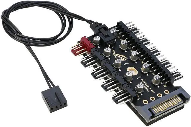 Main image of RIITOP PWM Fan rgb Splitter Controller Hub 1 to 10 Ports for CPU Fan, PC Case Chasis Cooling Fan 4pin 3Pin, Powered by SATA 15pin