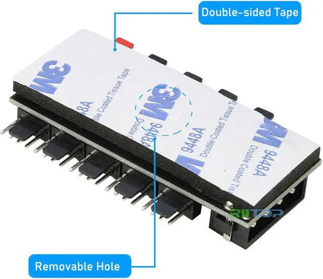 Alt view image 4 of 6 - RIITOP 4 Pin PWM Fan RGB Splitter Controller Hub 1 to 10 Ports for CPU Fan, Case Chasis Cooling Fan, Power by IDE Molex Large 4pin