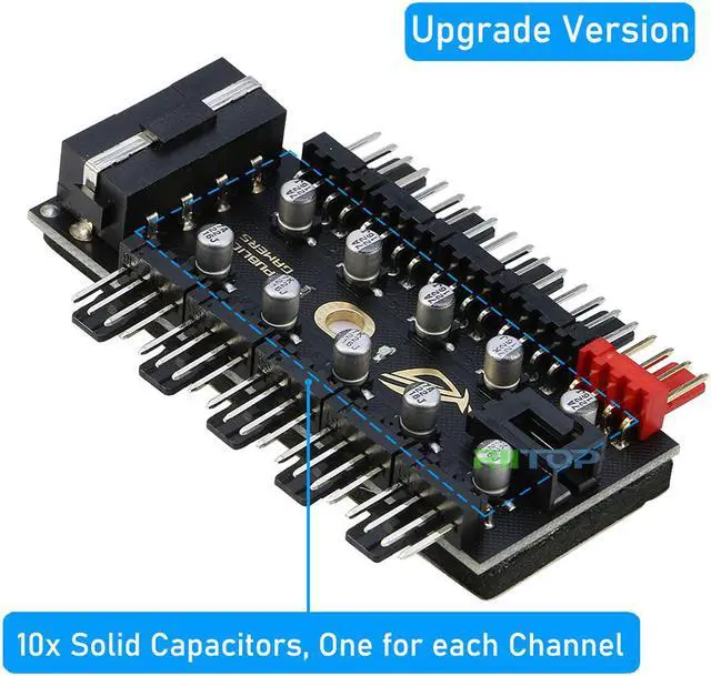 Alt view image 2 of 6 - RIITOP PWM Fan Hub 1 to 10 Fans Conotroller Splitter Adapter with Molex 4pin Power Supply Port for 3 pin 4 pin CPU Case Chasis Cooling Fan