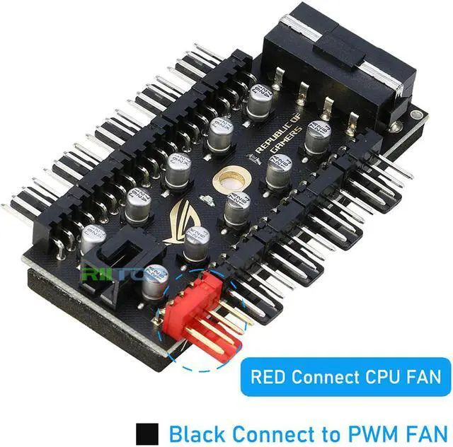 Alt view image 3 of 6 - RIITOP PWM Fan Hub 1 to 10 Fans Conotroller Splitter Adapter with Molex 4pin Power Supply Port for 3 pin 4 pin CPU Case Chasis Cooling Fan
