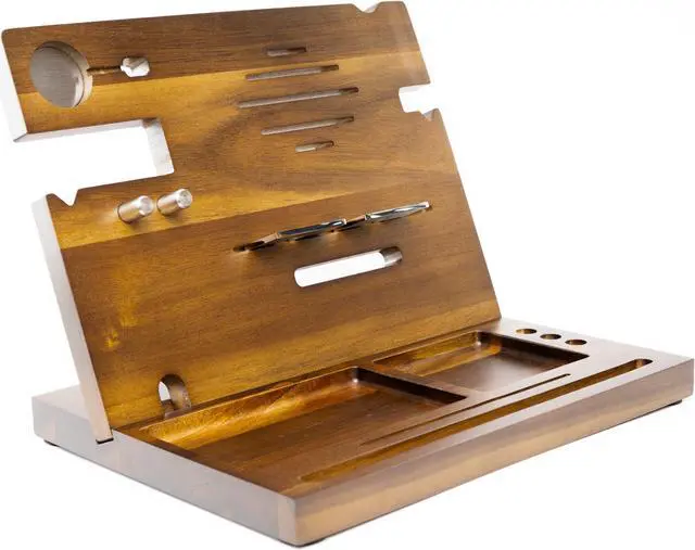 Alt view image 2 of 6 - MOTHERS DAY GIFT by iTParts: Ultimate Organizer, Finest Acacia Hardwood Wooden Phone Docking & Charging Stand, Fathers Day Gift Desk Organizer, Hand-Crafted Nightstand Docking Station