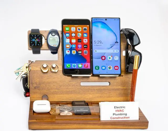 Alt view image 3 of 6 - MOTHERS DAY GIFT by iTParts: Ultimate Organizer, Finest Acacia Hardwood Wooden Phone Docking & Charging Stand, Fathers Day Gift Desk Organizer, Hand-Crafted Nightstand Docking Station