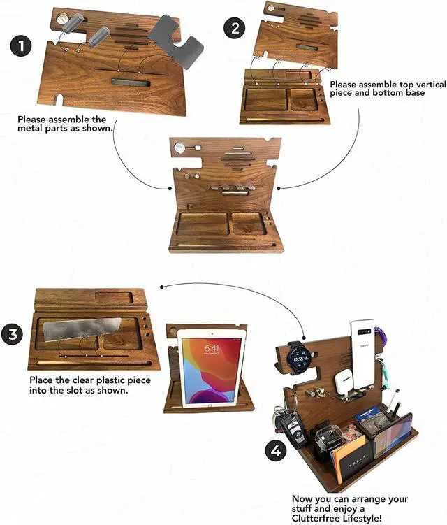 Alt view image 5 of 6 - MOTHERS DAY GIFT by iTParts: Ultimate Organizer, Finest Acacia Hardwood Wooden Phone Docking & Charging Stand, Fathers Day Gift Desk Organizer, Hand-Crafted Nightstand Docking Station