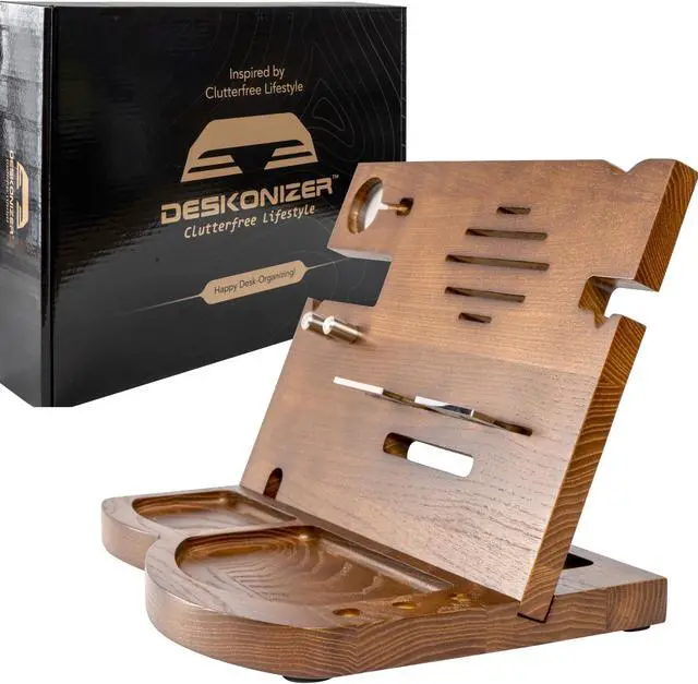 Main image of DESKONIZER MOTHER'S DAY GIFT FATHER'S DAY GIFT: Ultimate Organizer, Finest Hardwood Wooden Phone Docking & Charging Stand, Hand-Crafted Nightstand Docking Station Father's Day Gift Desk Organizer