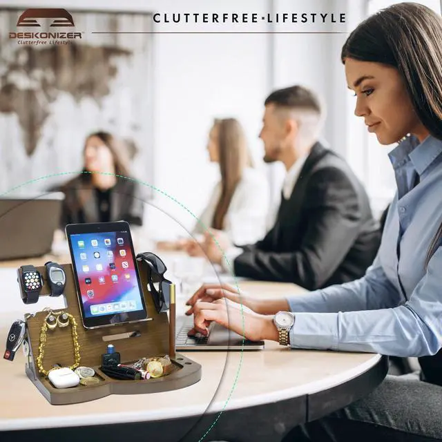 Alt view image 5 of 7 - DESKONIZER MOTHER'S DAY GIFT FATHER'S DAY GIFT: Ultimate Organizer, Finest Hardwood Wooden Phone Docking & Charging Stand, Hand-Crafted Nightstand Docking Station Father's Day Gift Desk Organizer