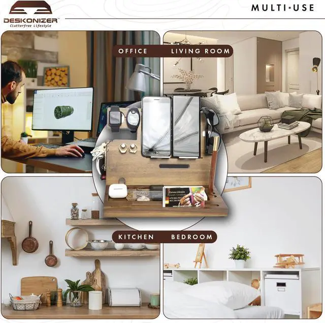 Alt view image 7 of 7 - DESKONIZER MOTHER'S DAY GIFT FATHER'S DAY GIFT: Ultimate Organizer, Finest Hardwood Wooden Phone Docking & Charging Stand, Hand-Crafted Nightstand Docking Station Father's Day Gift Desk Organizer