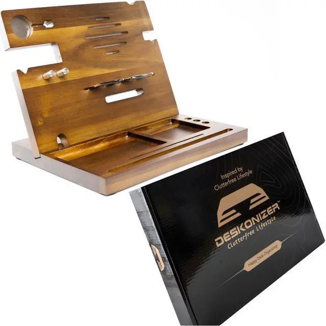 Alt view image 2 of 7 - DESKONIZER FATHER'S DAY GIFT: Ultimate Organizer, Finest Wooden Phone Docking & Charging Stand, Fathers Day Gift Desk Organizer, Hand-Crafted Nightstand Docking Station MOTHER'S GIFT