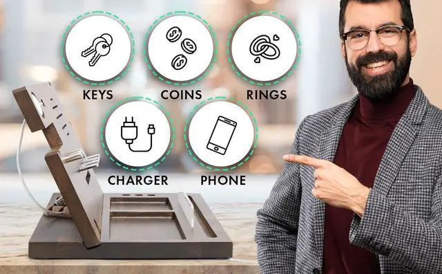 Alt view image 3 of 7 - DESKONIZER FATHER'S DAY GIFT: Ultimate Organizer, Finest Wooden Phone Docking & Charging Stand, Fathers Day Gift Desk Organizer, Hand-Crafted Nightstand Docking Station MOTHER'S GIFT