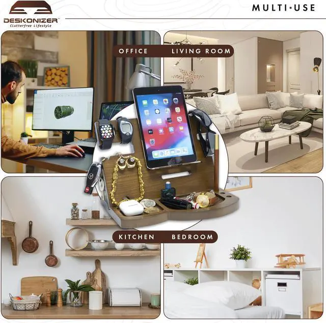 Alt view image 6 of 7 - DESKONIZER FATHER'S DAY GIFT: Ultimate Organizer, Finest Wooden Phone Docking & Charging Stand, Fathers Day Gift Desk Organizer, Hand-Crafted Nightstand Docking Station MOTHER'S GIFT