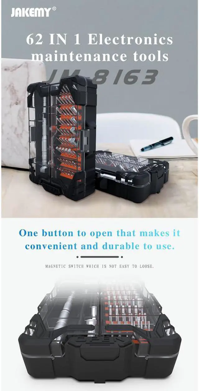 Alt view image 5 of 7 - JAKEMY 2019 New Product JM-8163 62 IN 1 Precision S-2 Screwdriver Set with Unique Open Button for Home Electronics DIY Repair