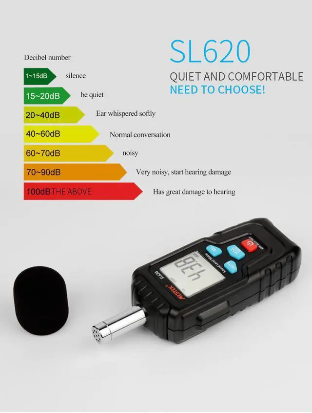 Alt view image 5 of 7 - MESTEK SL620 Decibel Meter Audio Level Meter Logger 30-135dB Noise Measurement Sound Level Meter Detector Diagnostic Tool