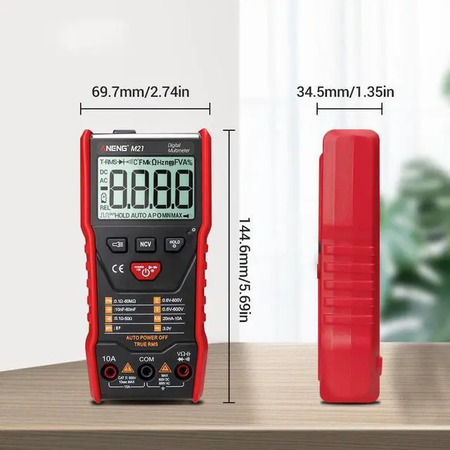 Alt view image 6 of 7 - ANENG M21 Digital Auto Multimeter Meter with Backlight 6000 Counts Voltage Current Resistance Measurement Test Ammeter Voltmeter LCD Display - Red