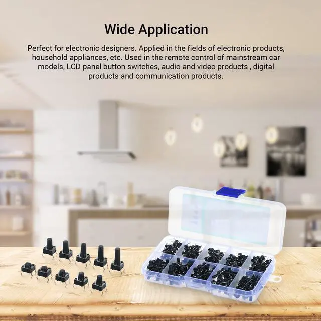 Alt view image 6 of 7 - 200Pcs 10 Value Tactile Push Button Switch Micro Momentary Tact Assortment Kit