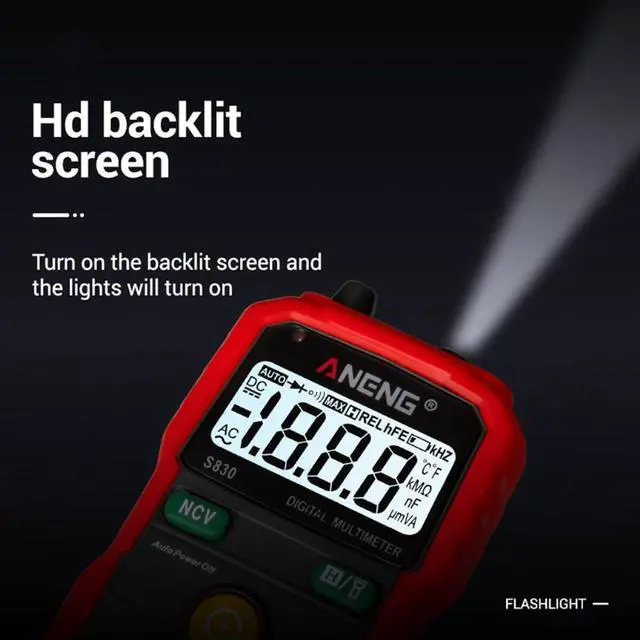 Alt view image 5 of 7 - ANENG S830 True RMS Digital Multimeter Smart Multimeter Measuring DC/AC Voltage Meter Resistance Tester with LCD Display - Red