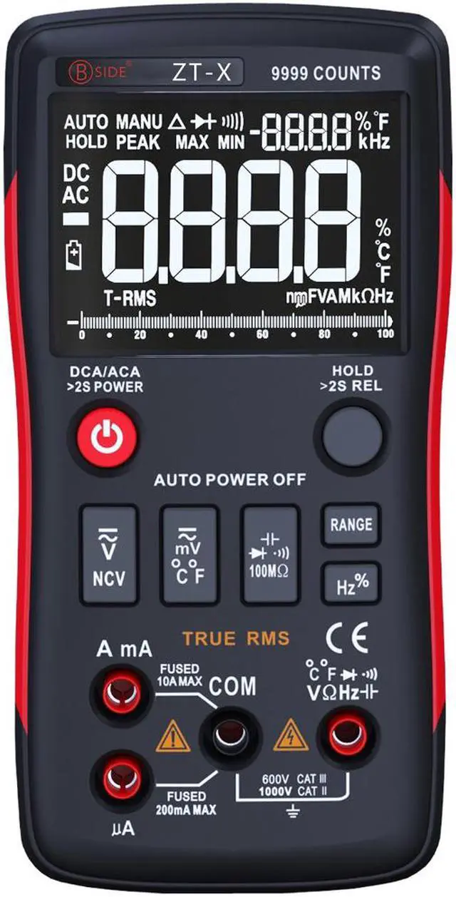 Main image of ZT-X True-RMS Digital Multimeter Button 9999 Counts With Analog Bar Graph AC/DC Voltage Ammeter Current Ohm Auto/Manual BSIDE