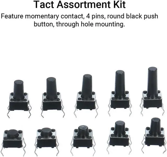 Alt view image 5 of 7 - 200Pcs 10 Value Tactile Push Button Switch Micro Momentary Tact Assortment Kit